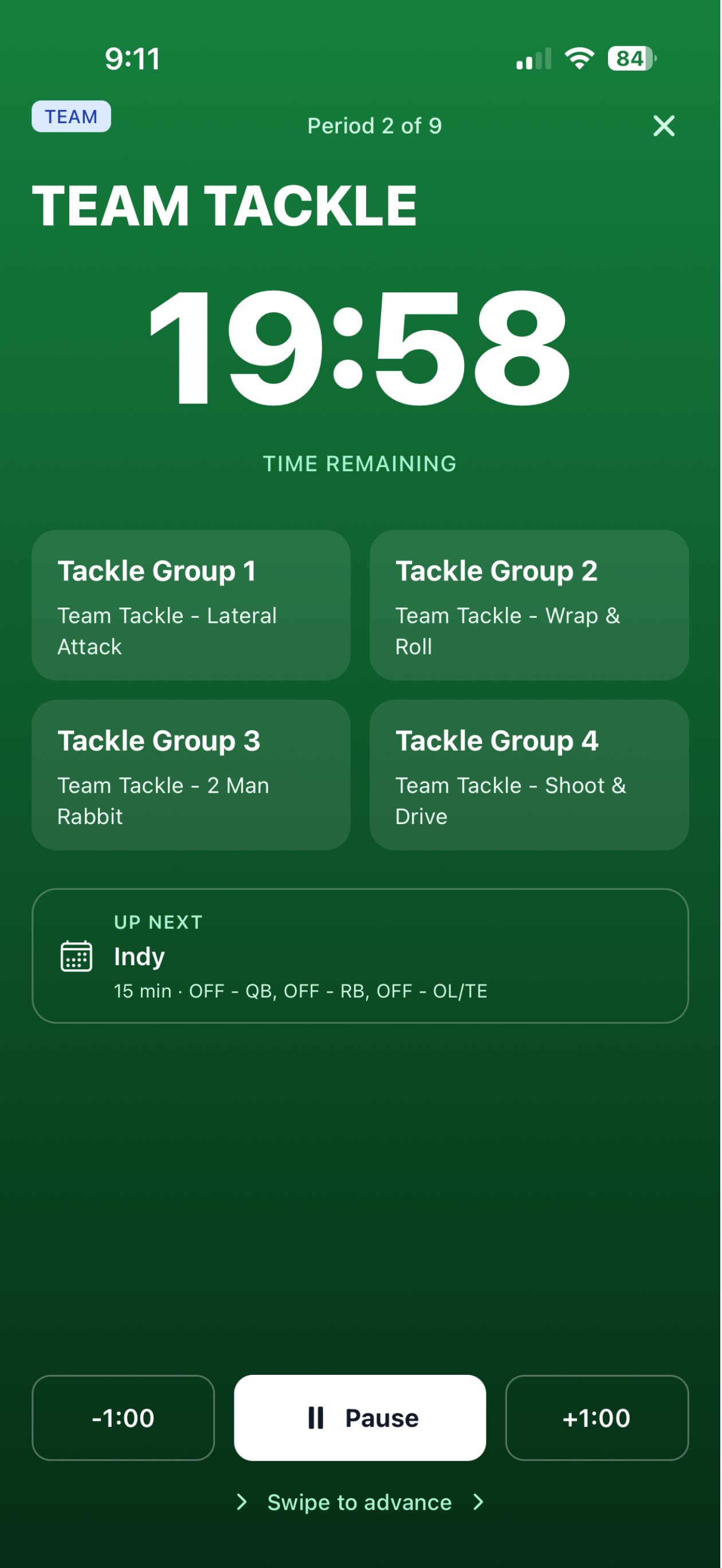 GridironPlan live practice mode timer